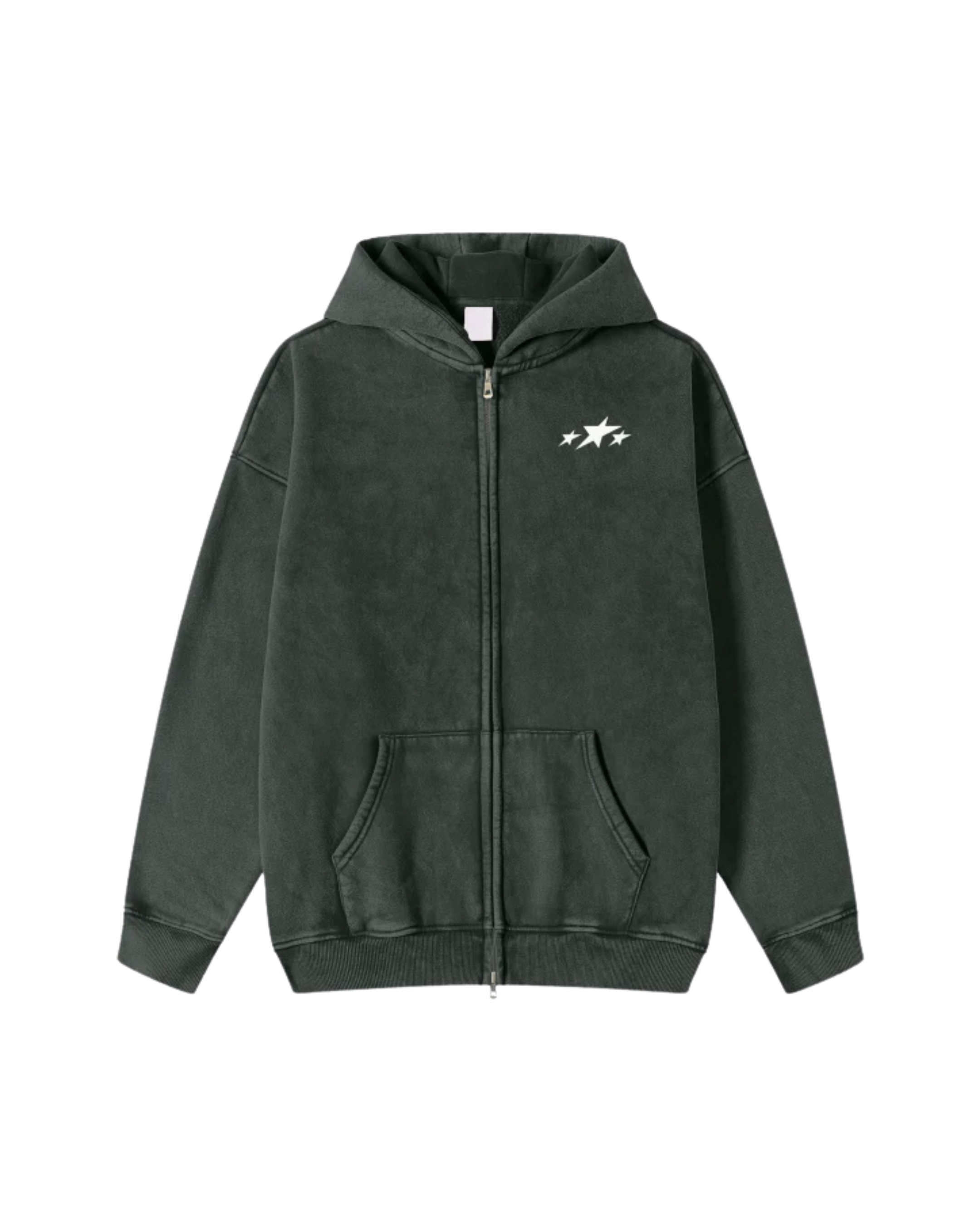 Streetwear Acid Washed Zip Fleece Hoodie Jacket