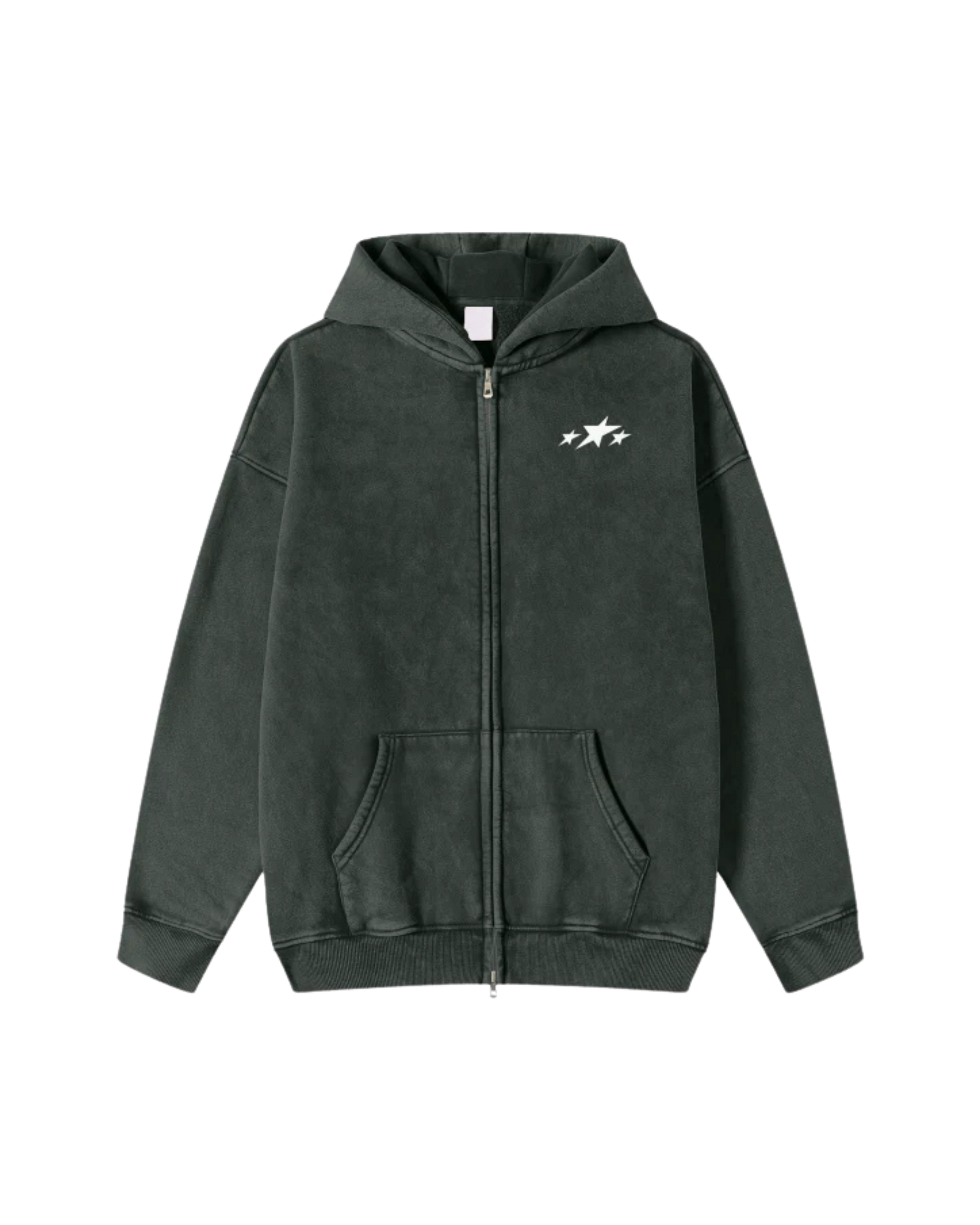 Streetwear Acid Washed Zip Fleece Hoodie Jacket