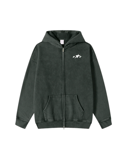 Streetwear Acid Washed Zip Fleece Hoodie Jacket