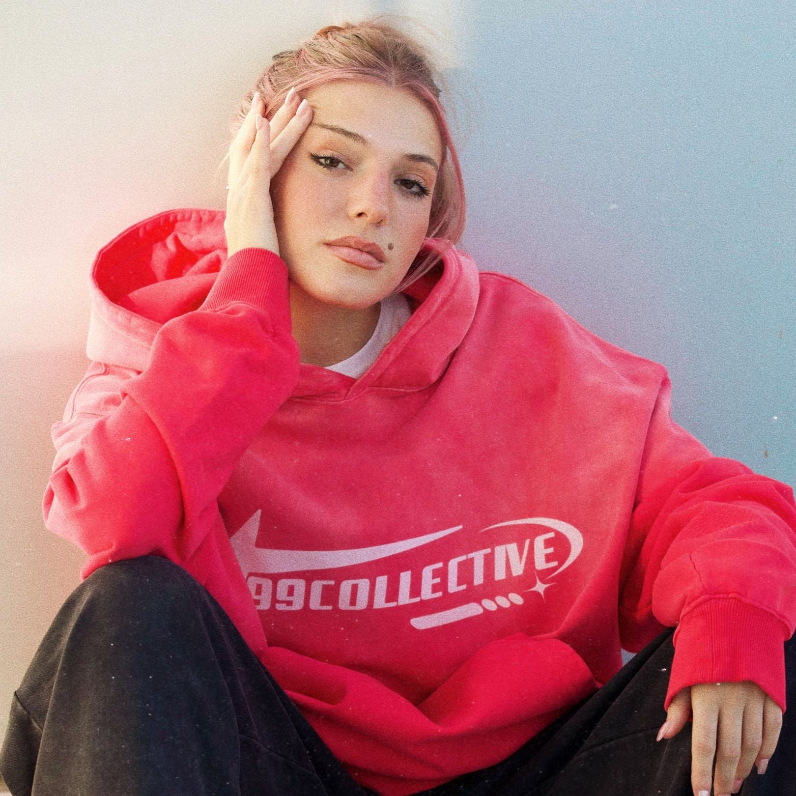 Pink Gradient Washed Oversized Hoodie-Premium