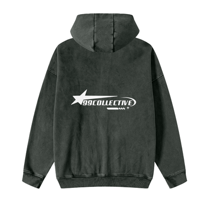 Streetwear Acid Washed Zip Fleece Hoodie Jacket